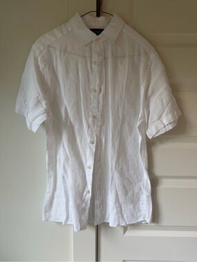 Charles Tyrwhitt White Short-Sleeve Linen Button-Down Shirt